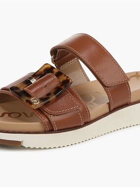 Sam Edelman Brown Slide Sandals with Tortoiseshell Buckle
